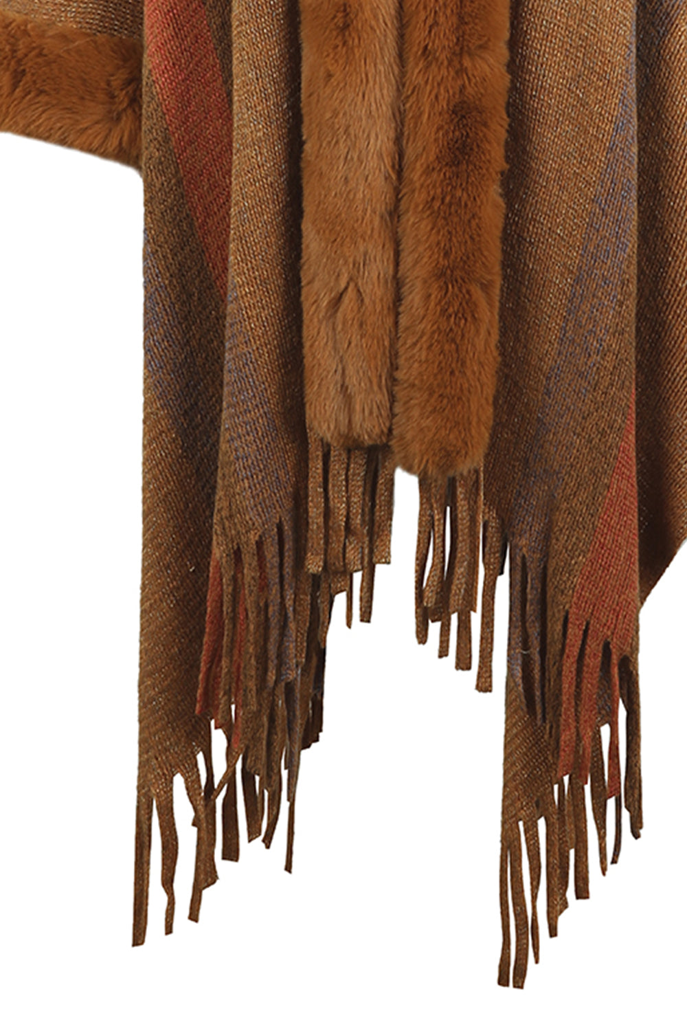 Color Block Fringe Detail Poncho - T - 4 COLORS -