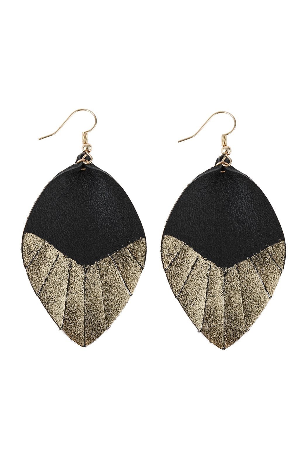 Leaf Tassel Gold Leather Teardrop Hook Earring - 7 COLORS -