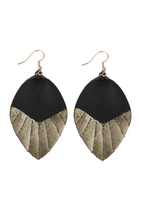 Thumbnail for Leaf Tassel Gold Leather Teardrop Hook Earring - 7 COLORS -