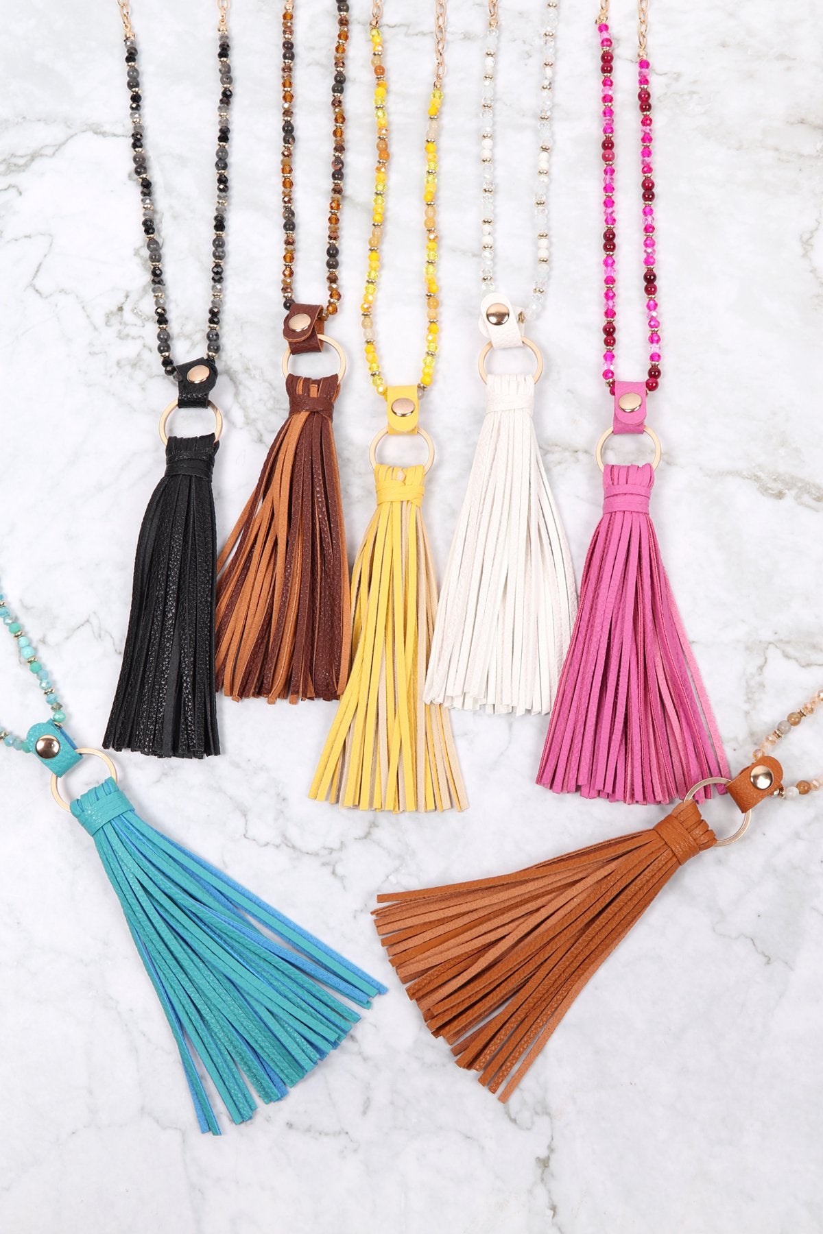 Riah Fashion - Leather Tassel Necklace - 8 COLORS -