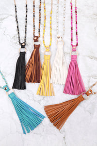 Thumbnail for Riah Fashion - Leather Tassel Necklace - 8 COLORS -