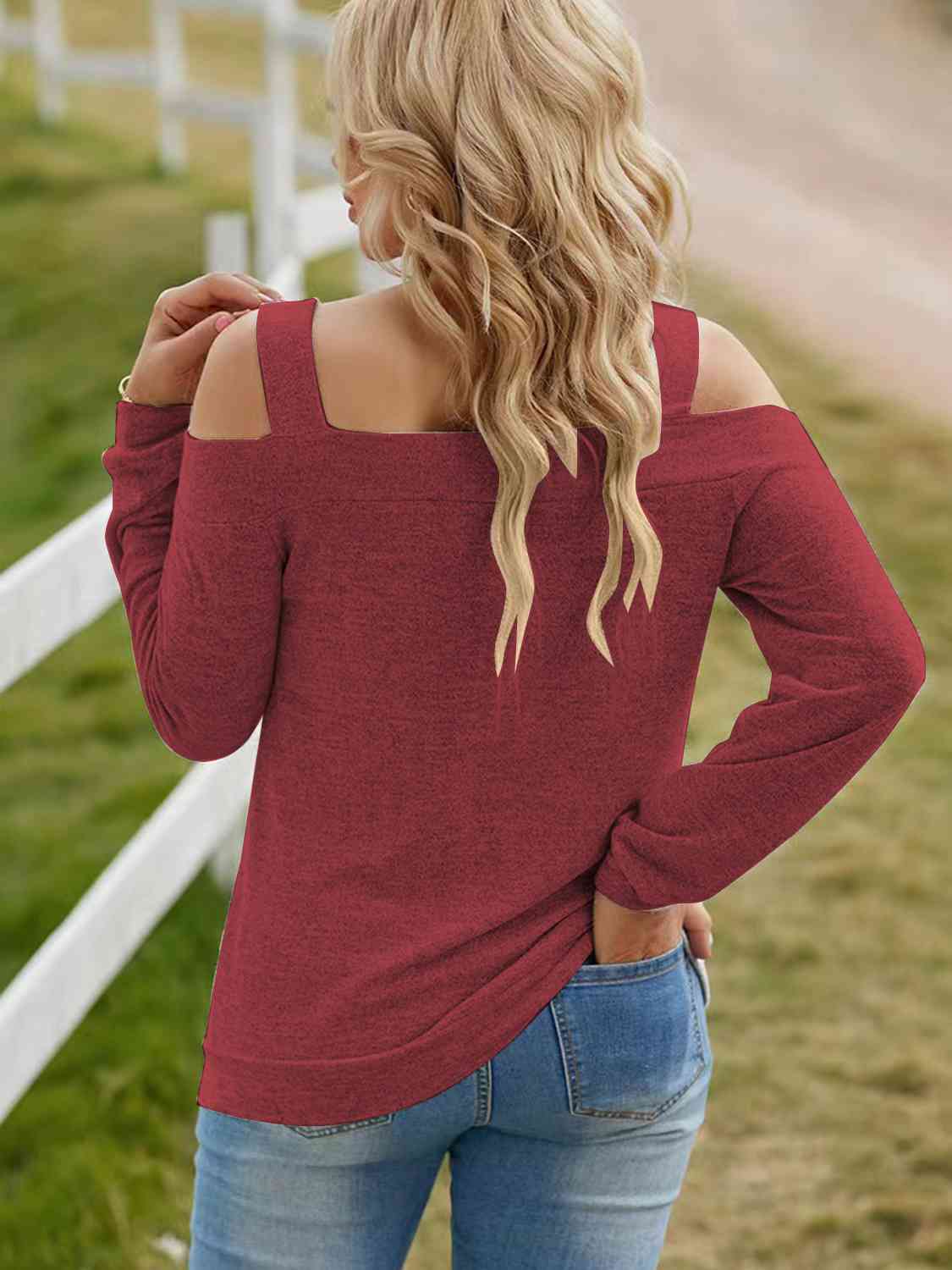 Full Size Cutout Cold Shoulder Blouse - T - 6 COLORS -