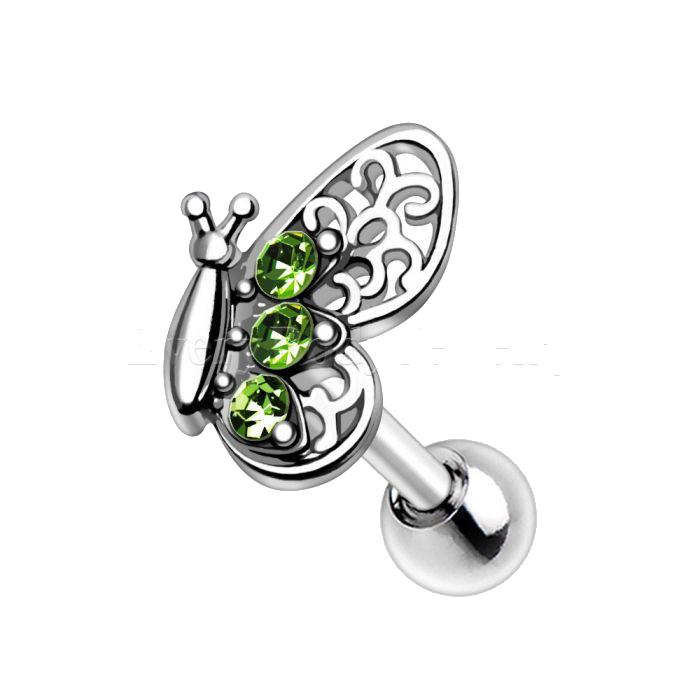 316L Stainless Steel Green Butterfly Cartilage Earring -