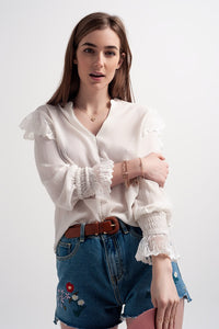 Thumbnail for Q2 - Volume Sleeve Blouse With Cuff Sleeve in Oyster - 1 COLOR -