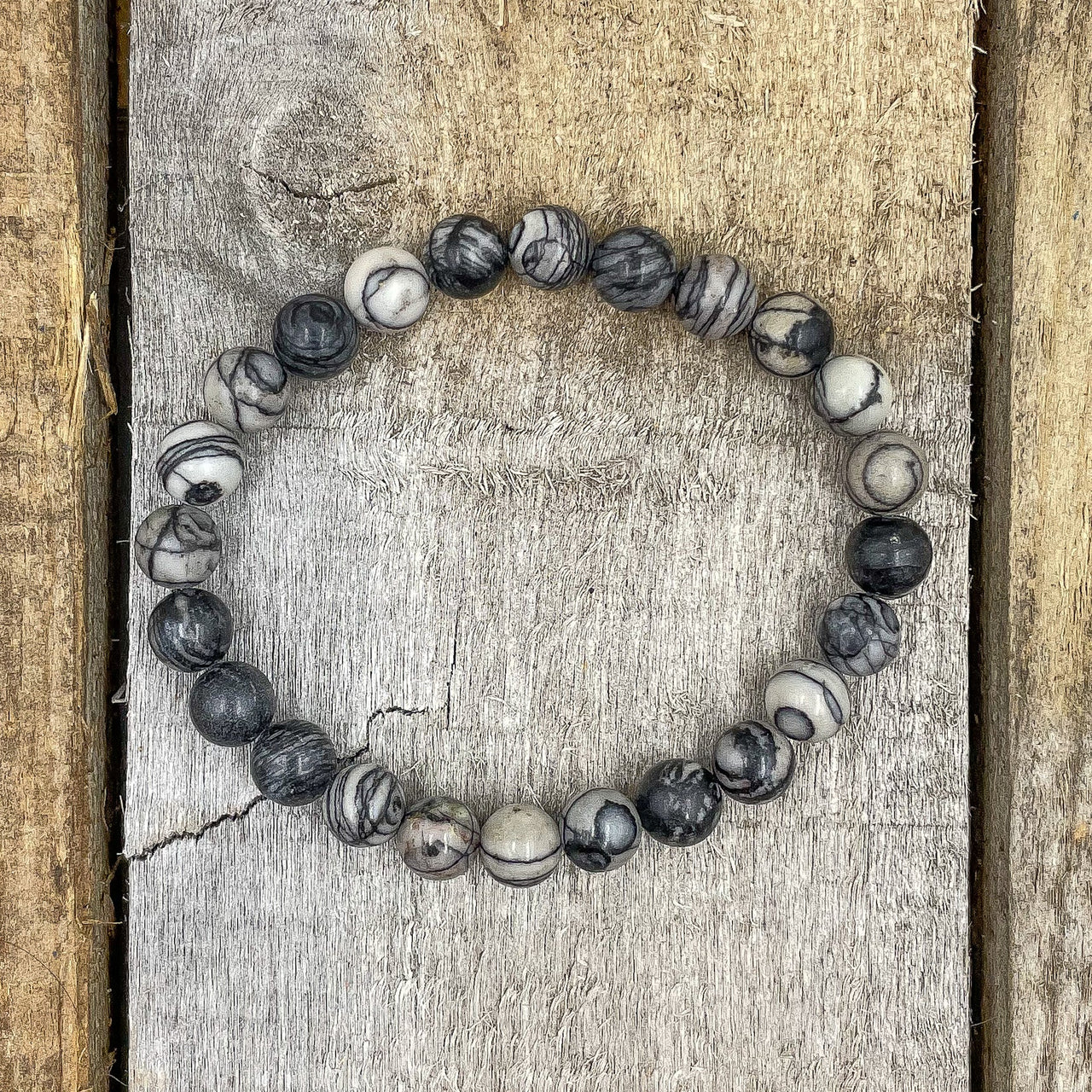 Union - Black Silk Stone Gemstone Beaded Bracelet -