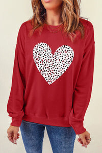 Thumbnail for Heart Round Neck Dropped Shoulder Sweatshirt - T - 1 COLOR -