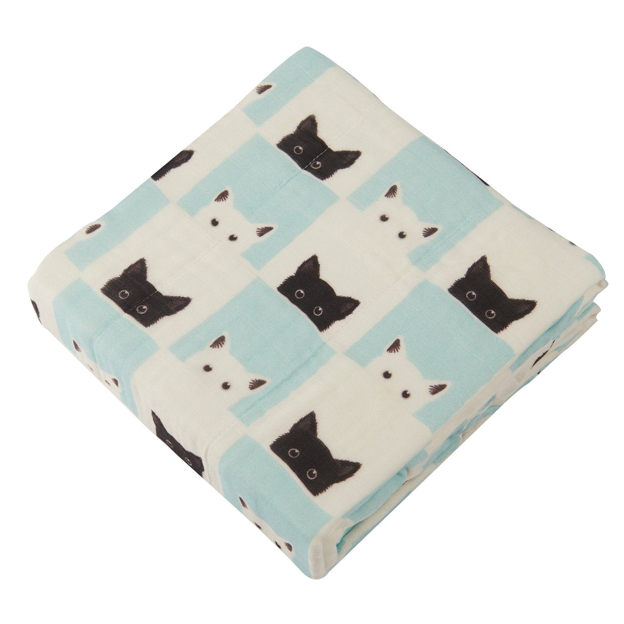 Peek-A-Boo Cats and White Bamboo Muslin Newcastle Blanket -