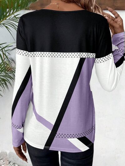 Contrast Round Neck Long Sleeve T-Shirt - T - 4 COLORS -