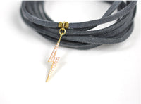 Thumbnail for Gena Myint - Lightning Bolt Grey Suede Wrap Bracelet -