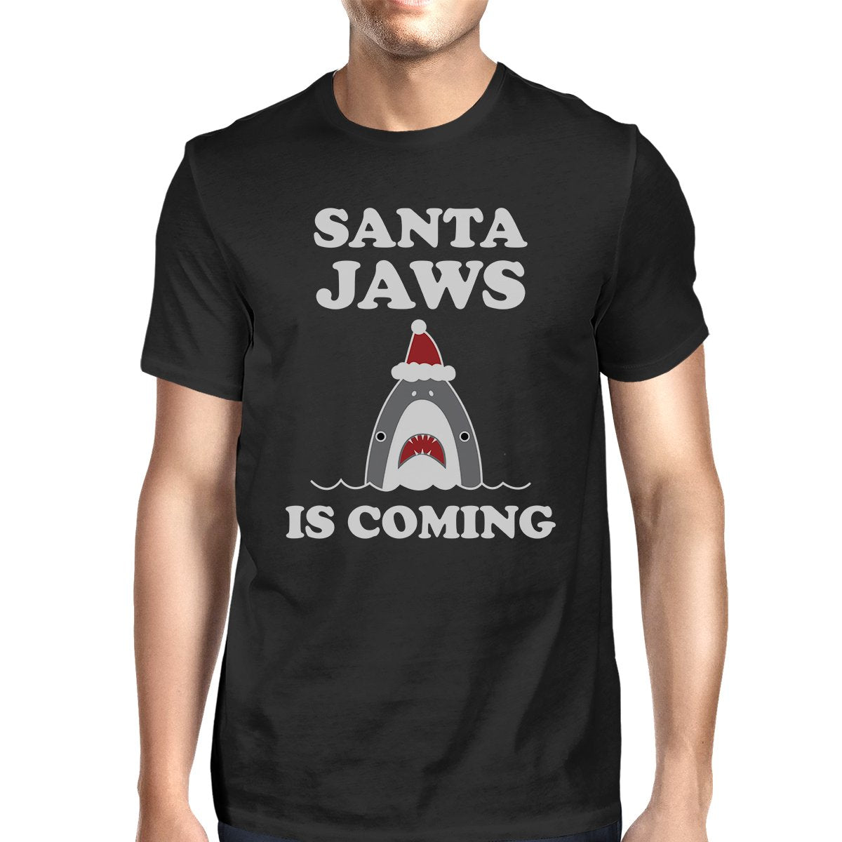 Santa Jaws Is Coming Mens Black Shirt - 1 COLOR