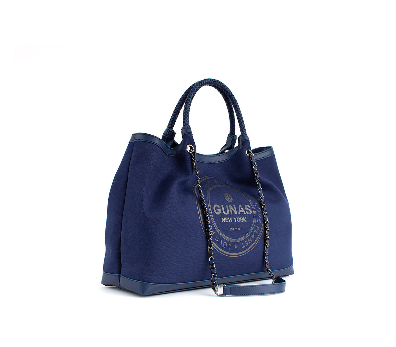 GUNAS NEW YORK - RUTH - Dark Blue Vegan Canvas Tote / comes with make-up bag & dust pouch - 1 COLOR -