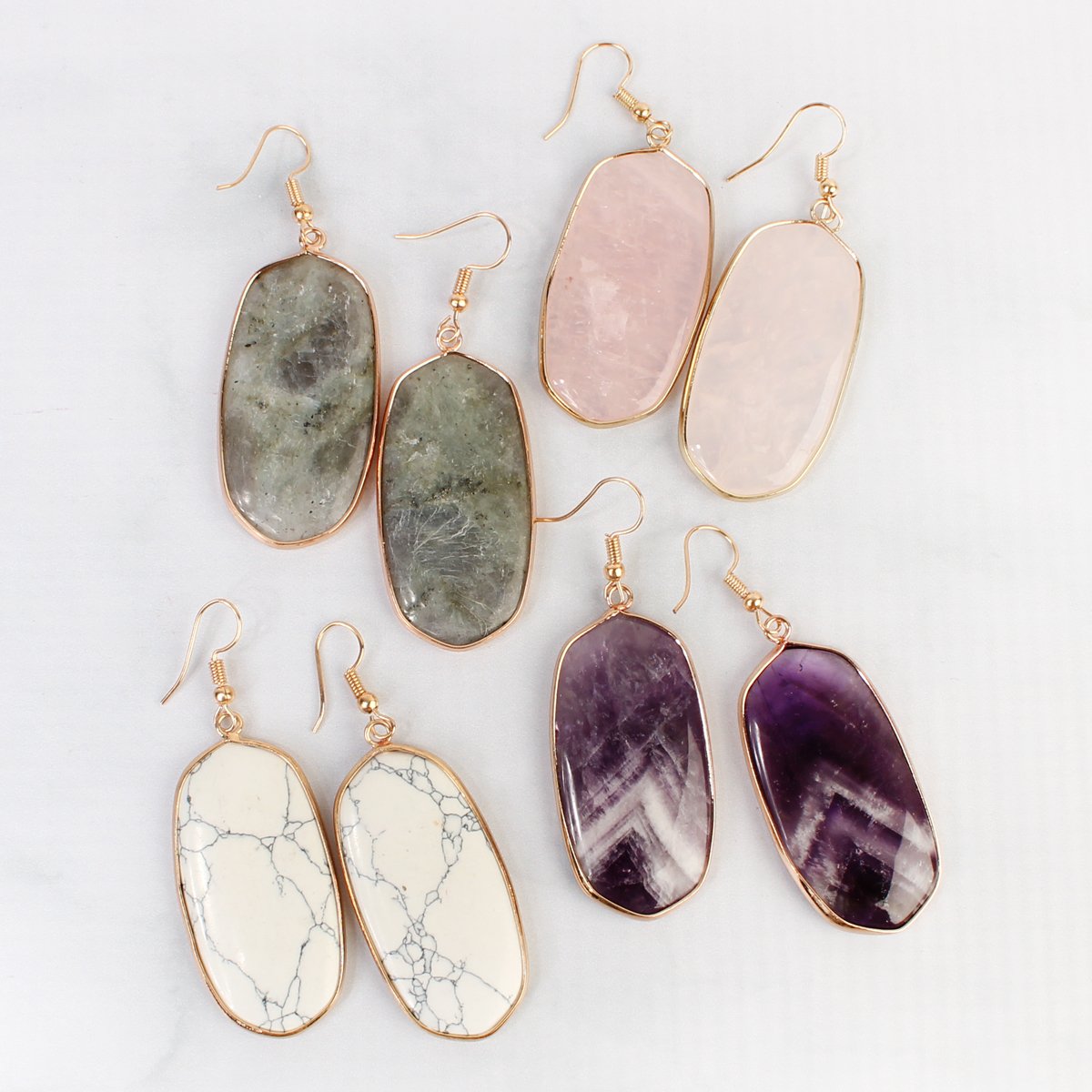 USA - Natural Oval Stone Earrings - 9 COLORS -