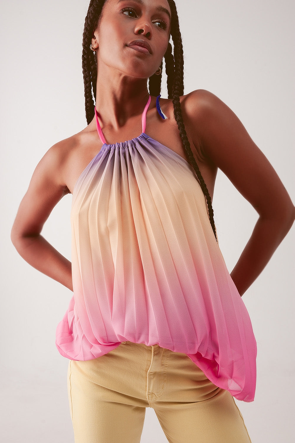 Q2 - High Neck Pleat Top in Pink Ombre - 1 COLOR -