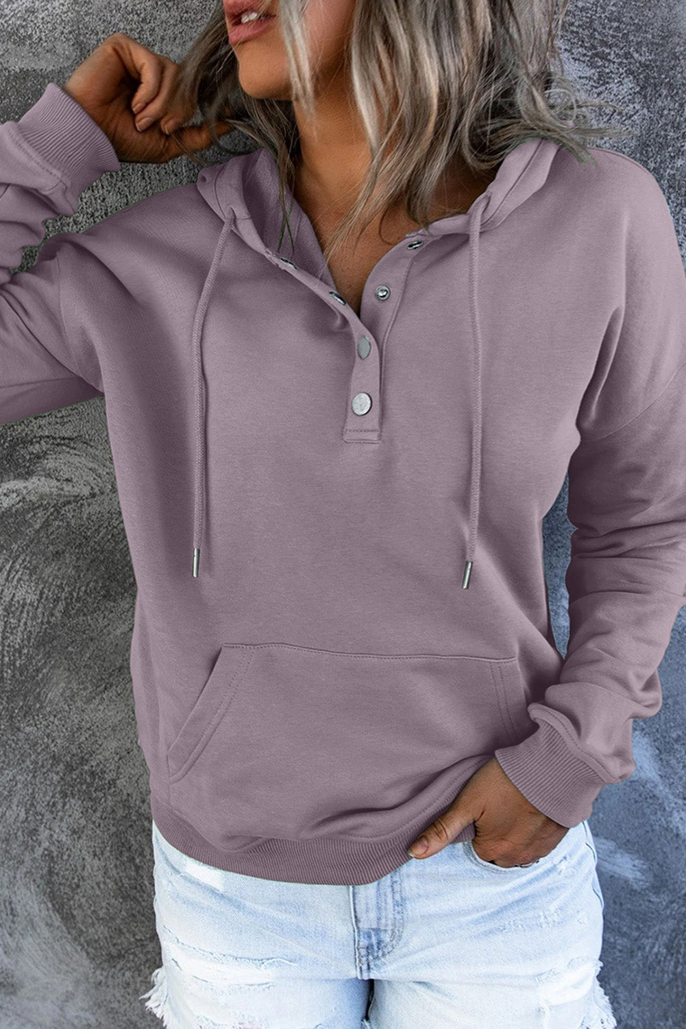 Dropped Shoulder Long Sleeve Hoodie with Pocket - T - 9 COLORS -