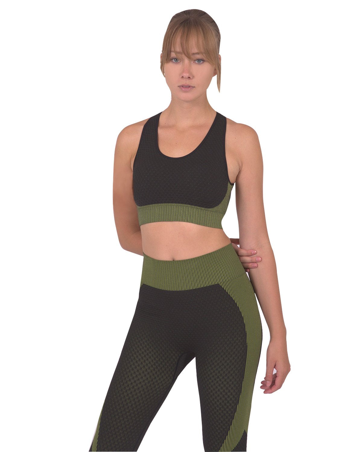 Savoy - Trois Seamless Sports Bra - Black With Green - 1 COLOR -