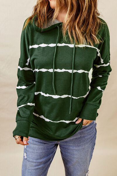 Drawstring Striped Dropped Shoulder Hoodie - T - 2 COLORS -