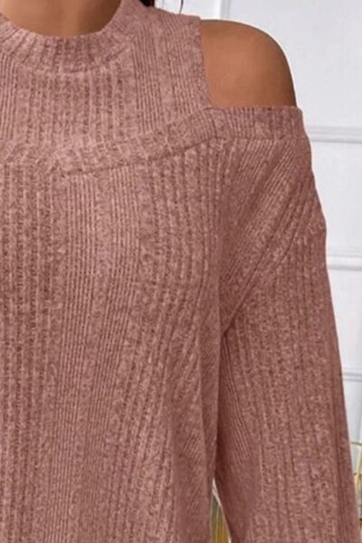 Round Neck Cold Shoulder Sweater - T - 4 COLORS -