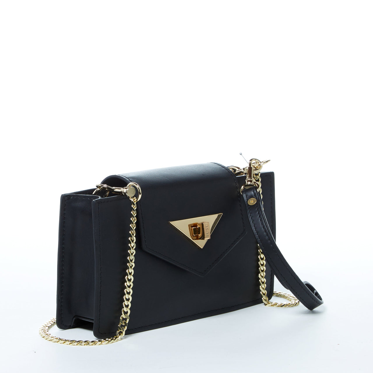 Mary Black Small Crossbody Leather Wristlet -