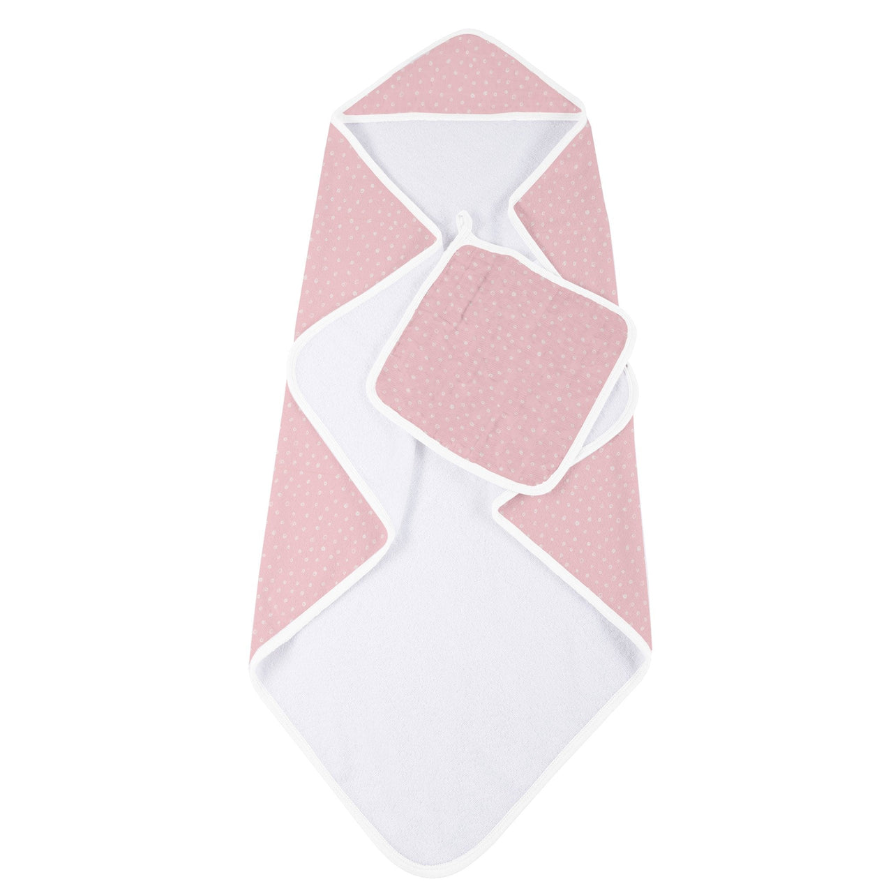 Newcastle - Pink Pearl Polka Dot Hooded Towel and Washcloth Set -