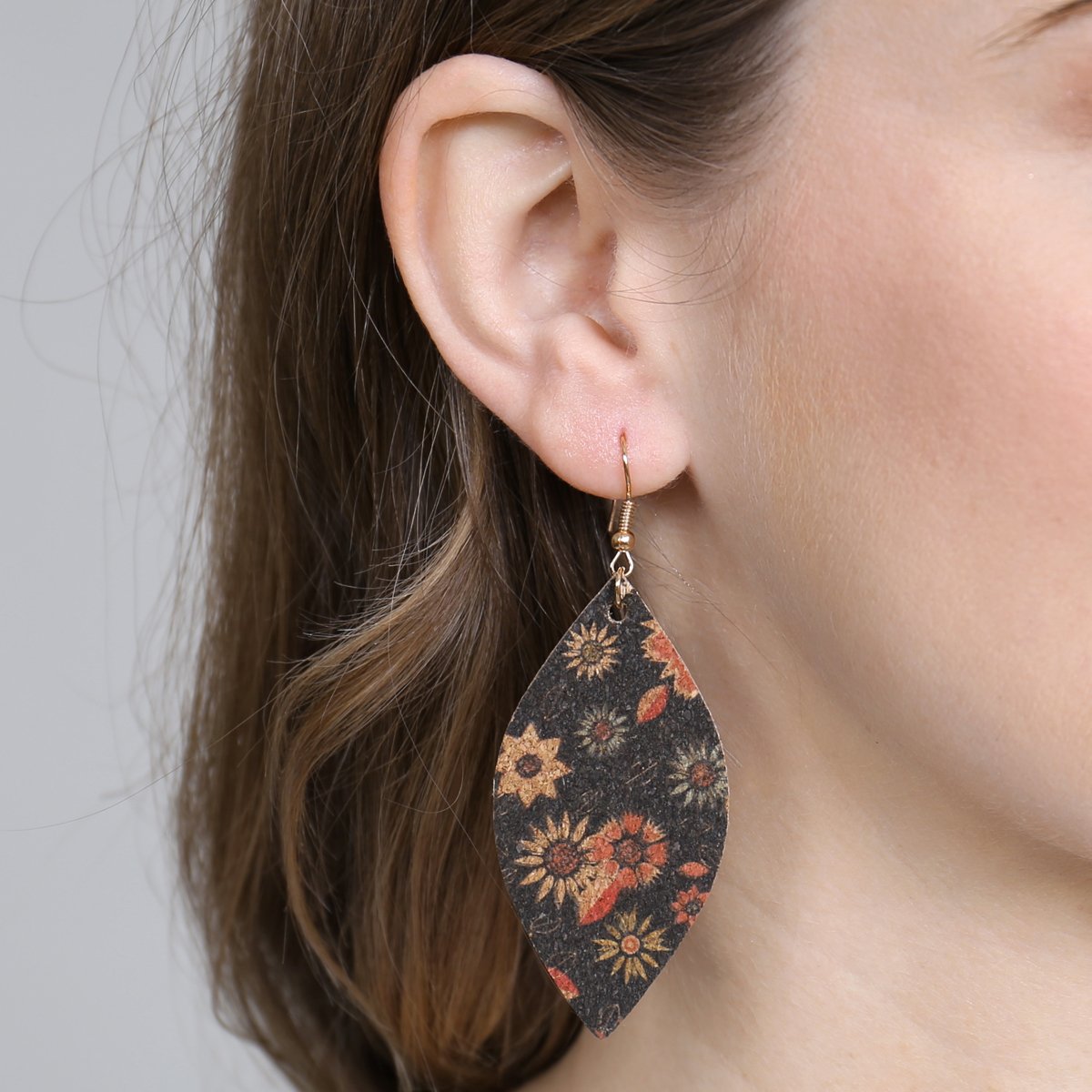 Flower Print Cork Marquise Earrings- Style 1 - 3 COLORS -