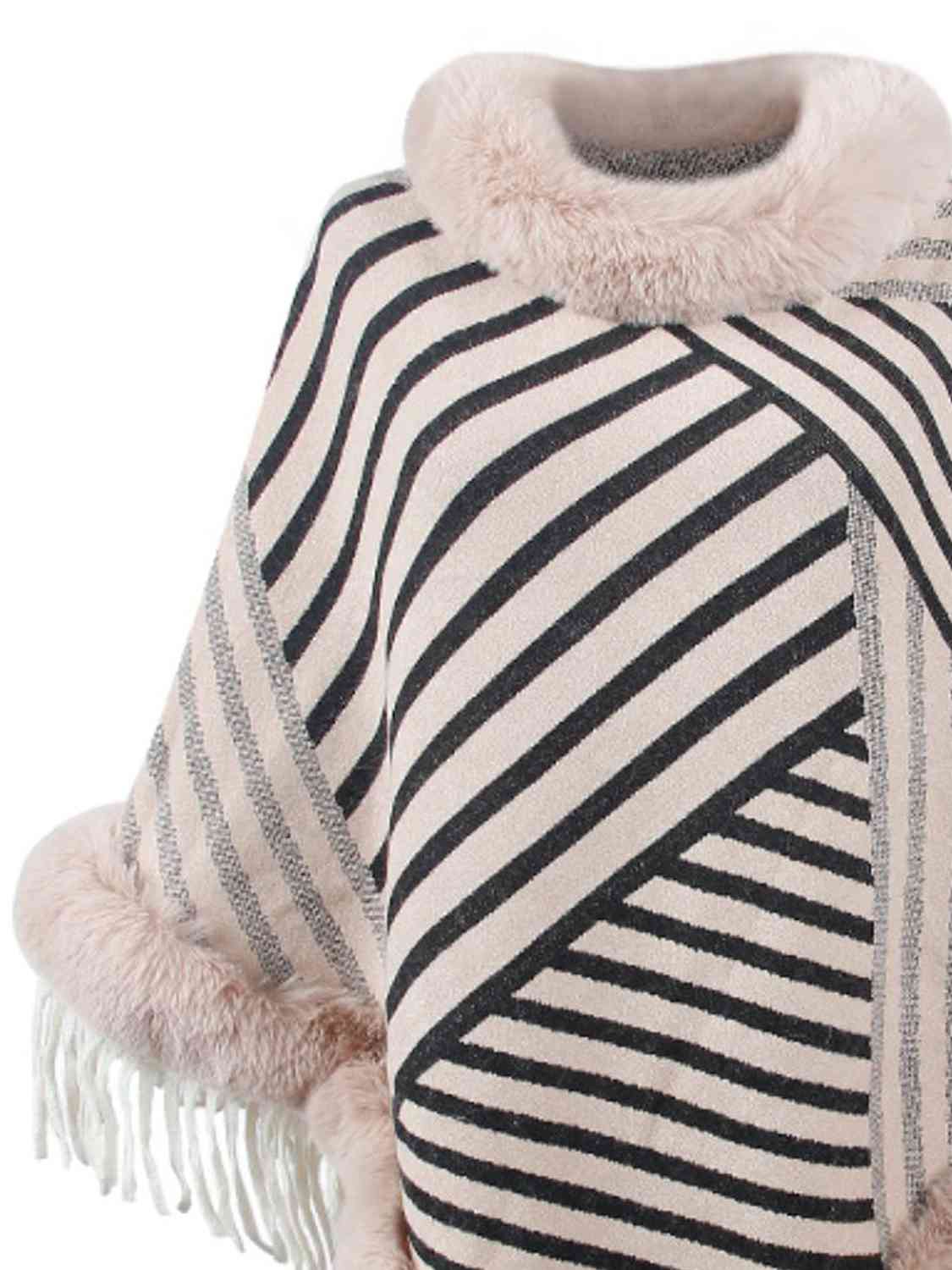 Striped Fringe Hem Poncho - T - 5 COLORS -