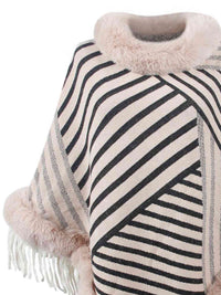 Thumbnail for Striped Fringe Hem Poncho - T - 5 COLORS -