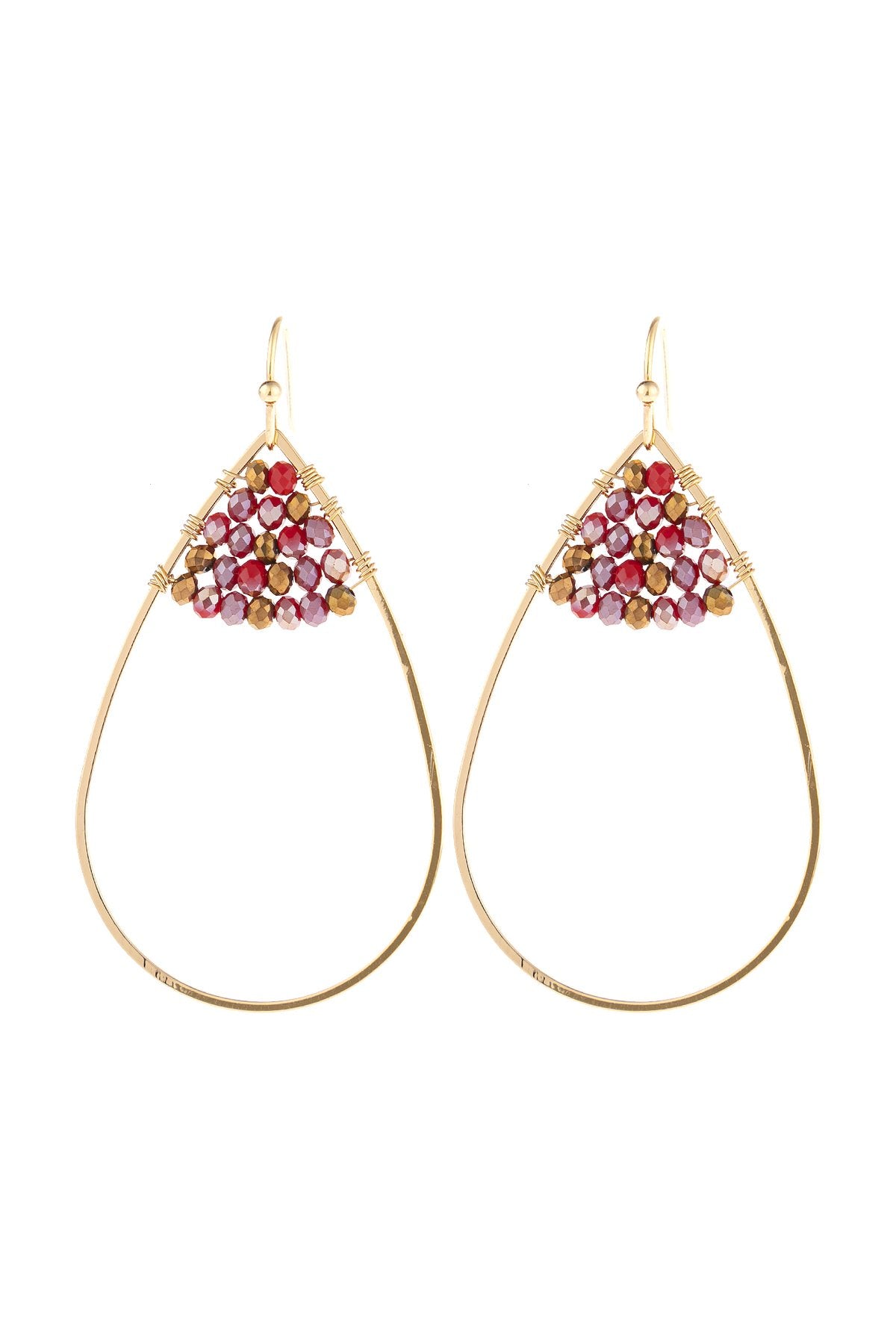 Open Teardrop With Rondelle Beads Earrings - 13 COLORS -