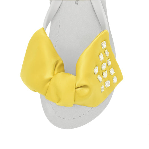 SAND BY SAYA N.Y. - Kent-Silk Satin Yellow Bow - Flat Flip Flops Sandals - 5 COLORS -