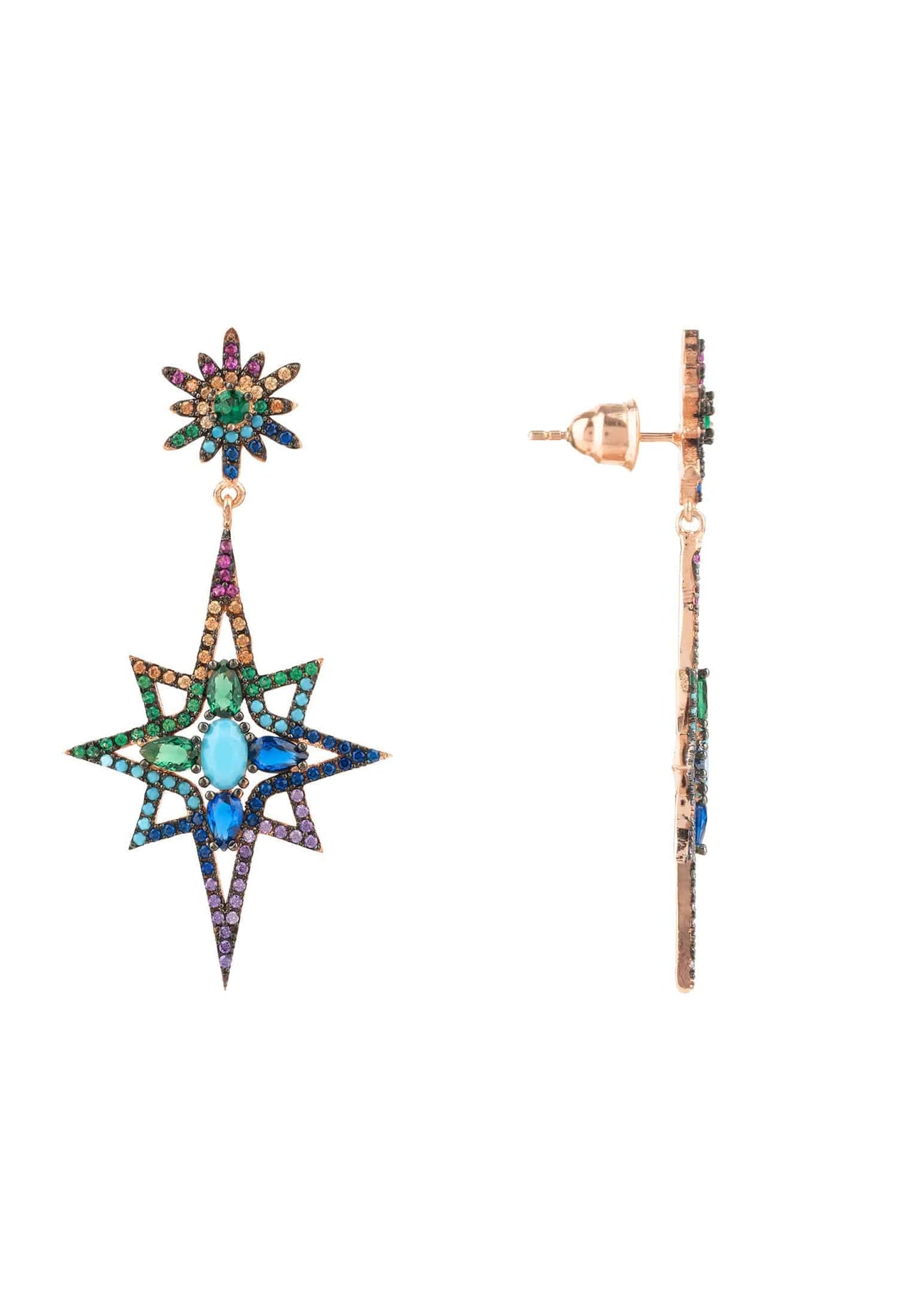 LATELITA - Northern Star Burst Multi Coloured Gemstone Earrings Rosegold -