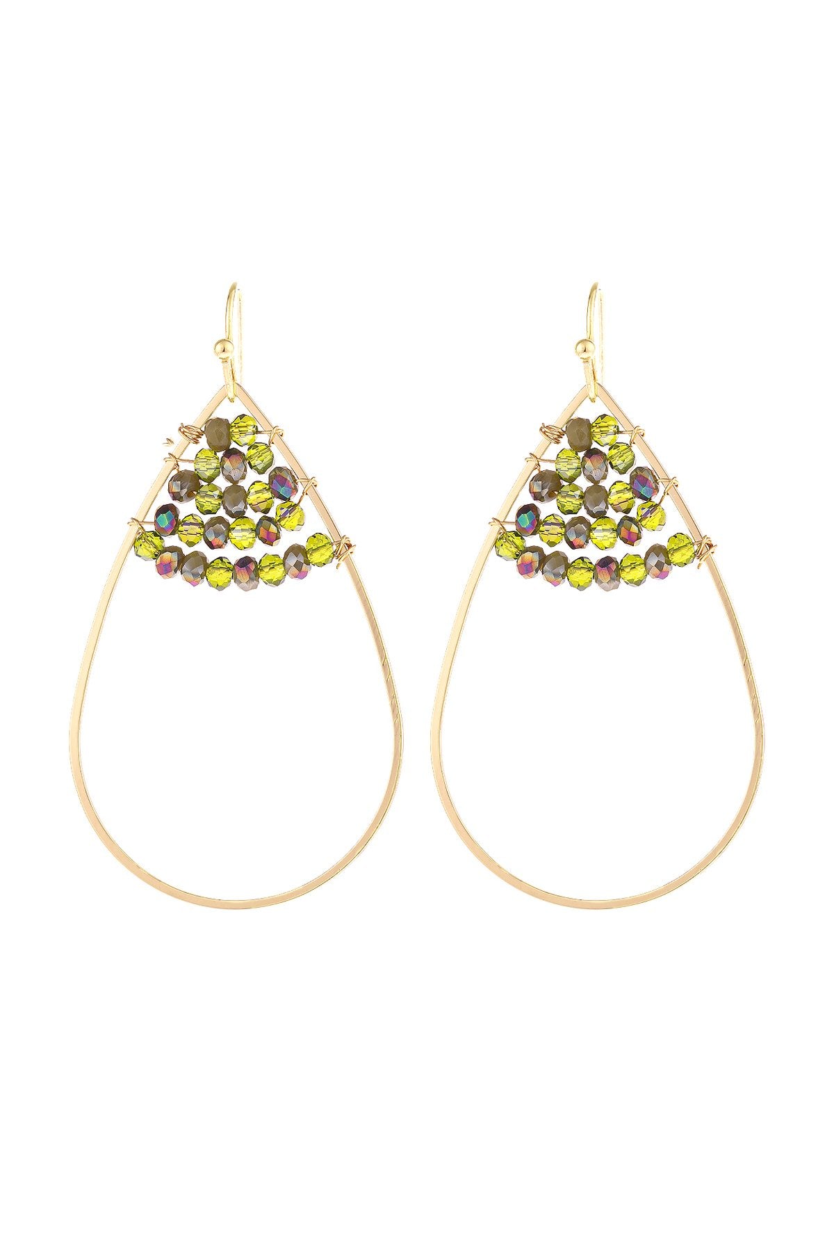 Open Teardrop With Rondelle Beads Earrings - 13 COLORS -