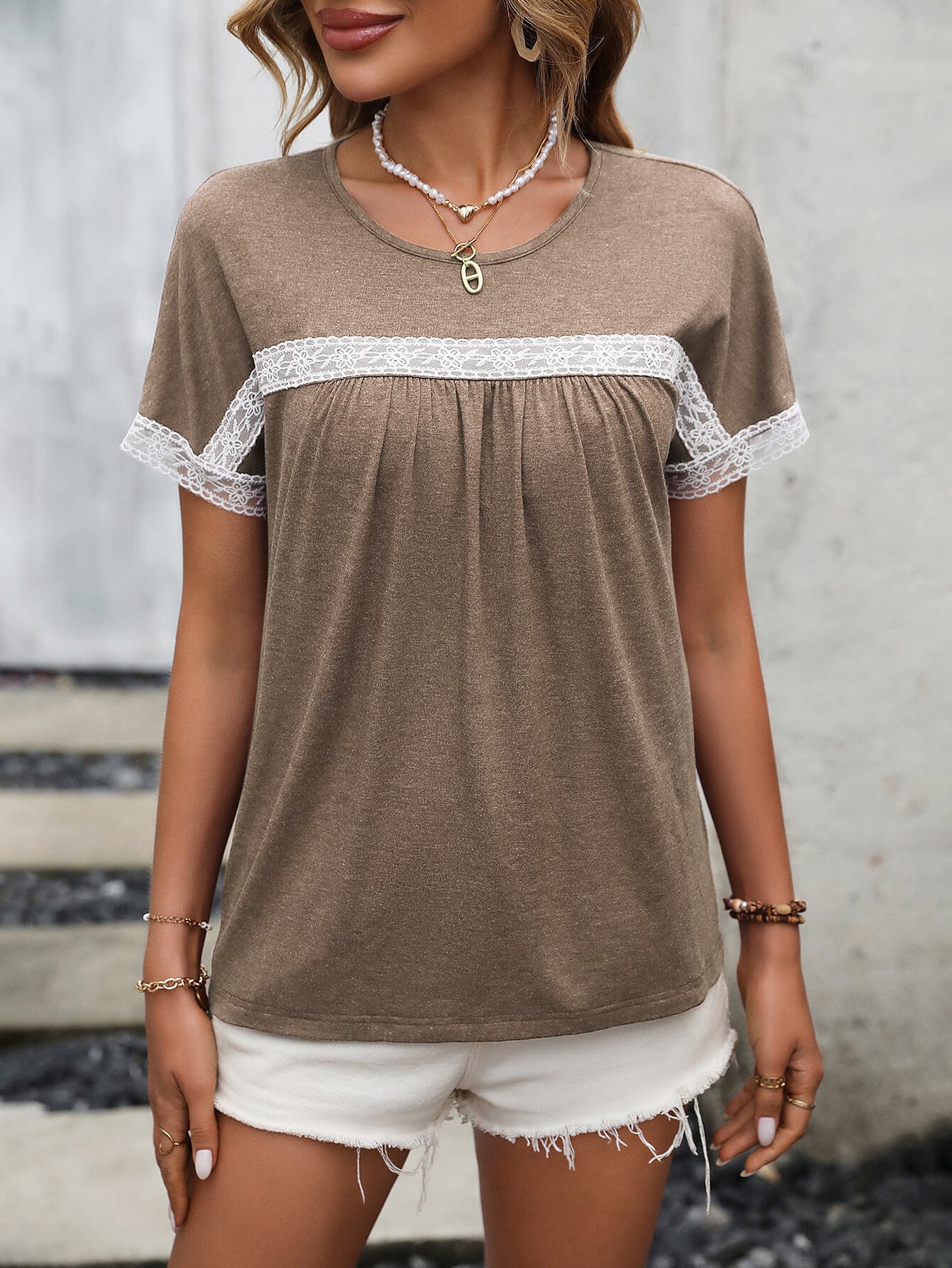 Contrast Round Neck Short Sleeve Tee - T - 3 COLORS -