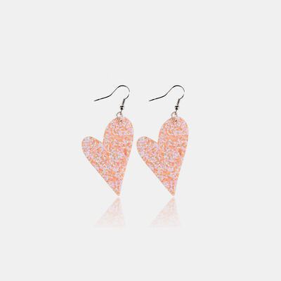 Faux Leather Iron Hook Sequin Heart Earrings - T - 1 COLOR -