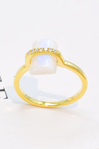 Thumbnail for Natural Moonstone Platinum-Plated Ring - T - SIZES 6 THRU 9 - 3 FINISHES -