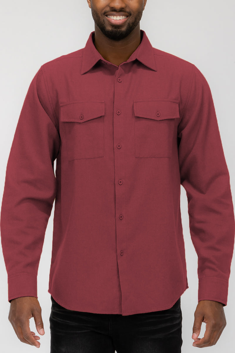 WEIV - Brushed Solid Dual Pocket Flannel Shirt - 8 COLORS -