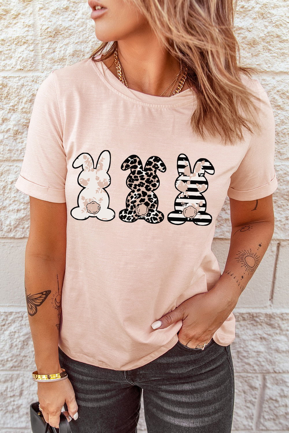 Easter Bunny Graphic Cuffed Tee Shirt - T - 1 COLOR -