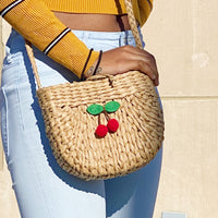 Thumbnail for Juicy Bloom Straw Crossbody Bag - DAISEYS OR CHERRIES -