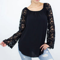 Thumbnail for Stylespect - Lace Sleeve Backless Top - Black - 1 COLOR -