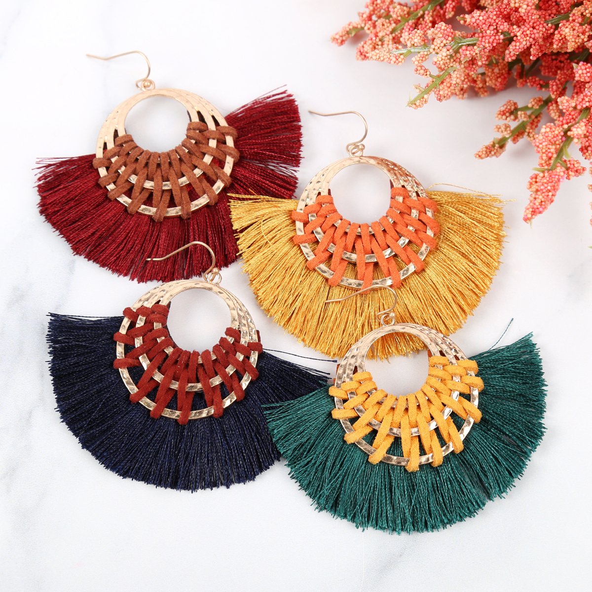 Riah Fashion - Classic Fan Tassel Earrings - 7 COLORS -