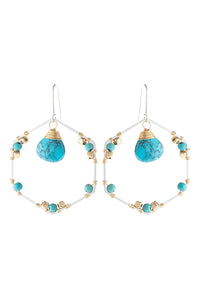 Thumbnail for Riah Fashion - Natural Stone Beaded Hexagon Drop Earrings - 5 COLORS -