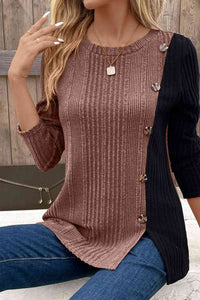 Thumbnail for Contrast Long Sleeve Knit Top - T - 6 COLORS -