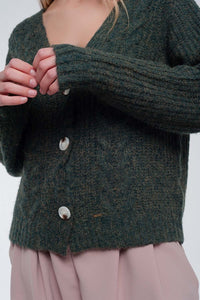 Thumbnail for Q2 - Chunky Knit Cardigan in Khaki - 2 SIZES -