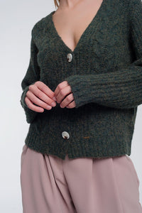 Thumbnail for Q2 - Chunky Knit Cardigan in Khaki - 2 SIZES -