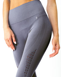 Thumbnail for Savoy - Mesh Seamless Legging With Ribbing Detail - Grey Purple - 1 COLOR -