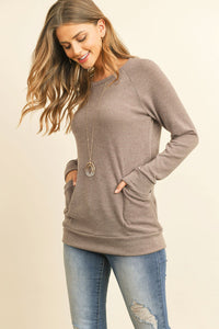 Thumbnail for Riah Fashion - Knit Front Pocket Long Sleeved Top - 2 COLORS -