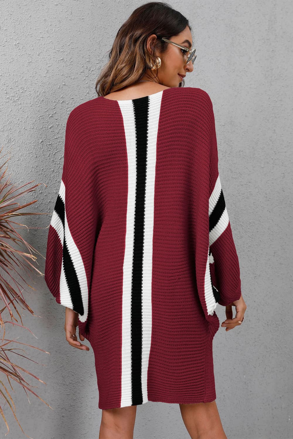 Ribbed Round Neck Long Sleeve Sweater Dress - T - 4 COLORS -