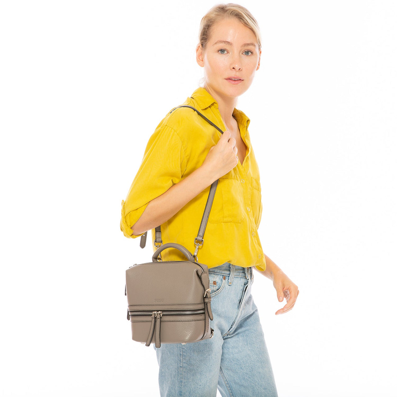 Ashley Small Gray Leather Backpack Purse -