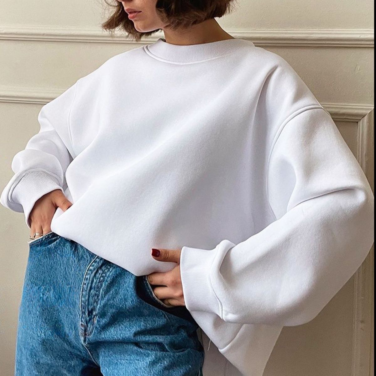 Oversize Round Neck Dropped Shoulder Sweatshirt - T - 10 COLORS -