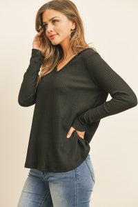 Thumbnail for Riah Fashion - V-Neck Long Sleeved Waffle Top - 7 COLORS -