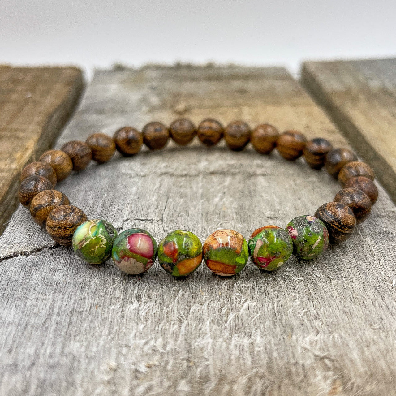 Grove - Rainbow Jasper & Tigerskin Sandalwood Mala Beaded Bracelet -