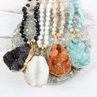 Thumbnail for Druzy Stone Pendant Glass Beaded Necklace - 4 COLORS